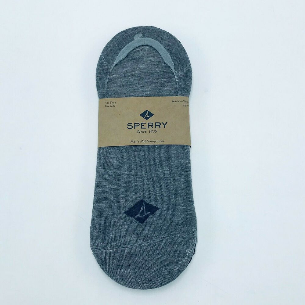 Sperry Men's 6-12 Mid Vamp Liner Socks Black Gray 3 Pairs New